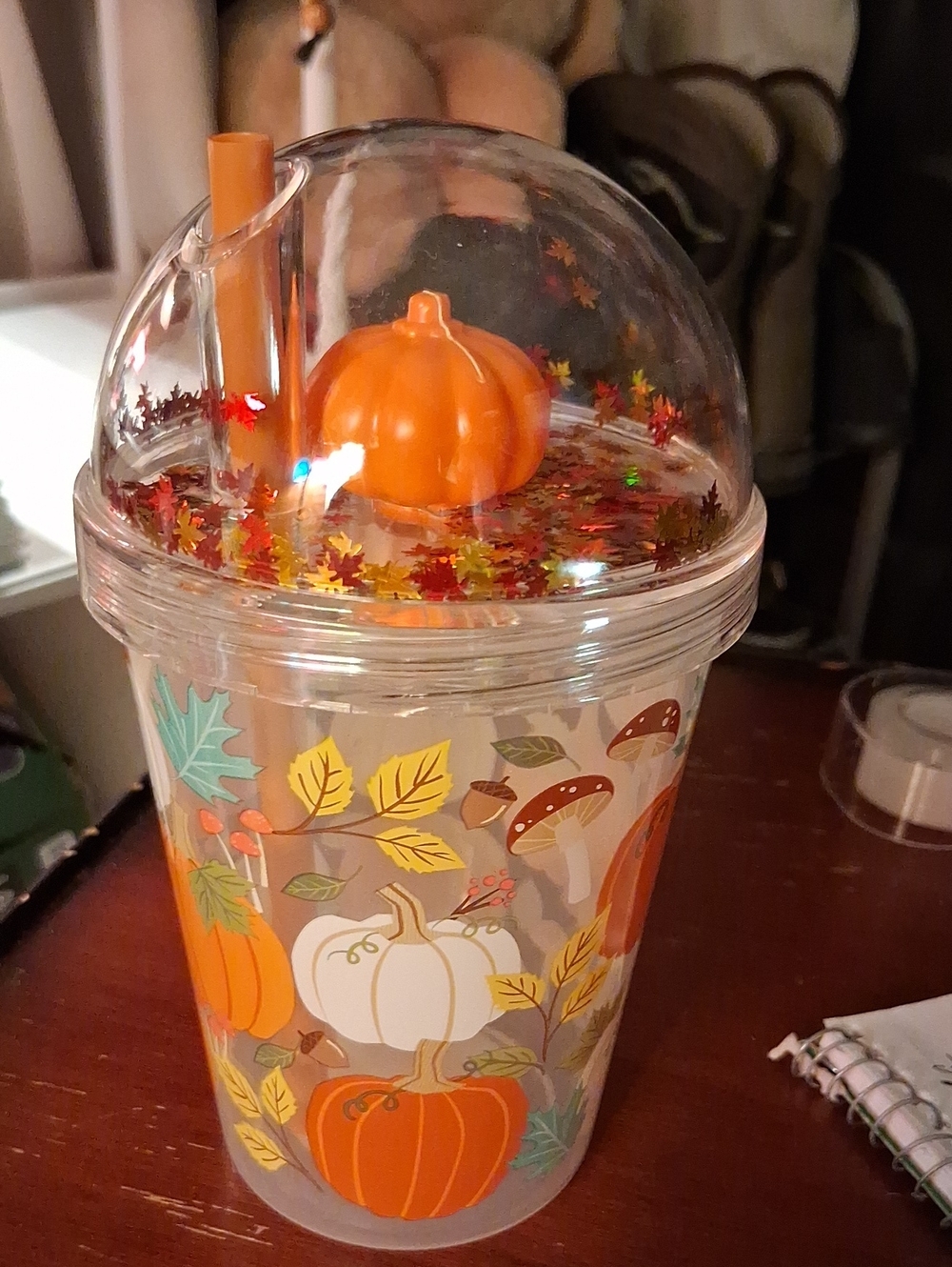 Fall Pumpkin Double-Wall Party Cup with Lid and Straw